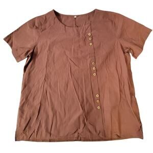 Womens 2XL Brown Blouse Short Sleeve Faux Button Front Casual Top Plus Size